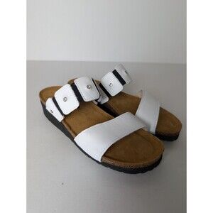 Naot Womens Ashley Sandal Size 37 US 6 White Leather Slide Low Wedge Cork Shoe